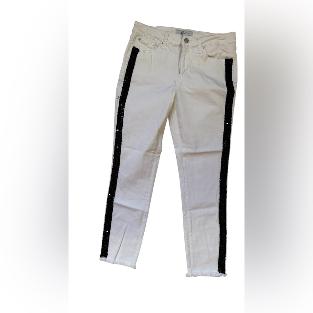 Libby Edelman White/Blk Sequin Skinny Jean side 8 - Picture 4 of 5